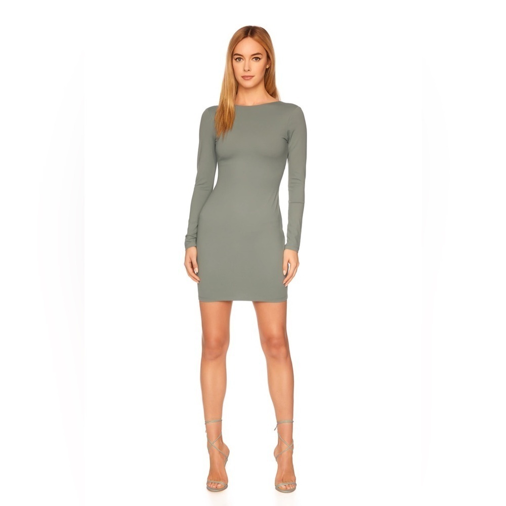 Susana Monaco NWT Cross back Long Sleeve Dress in Slate (Grey-Green) (A10)